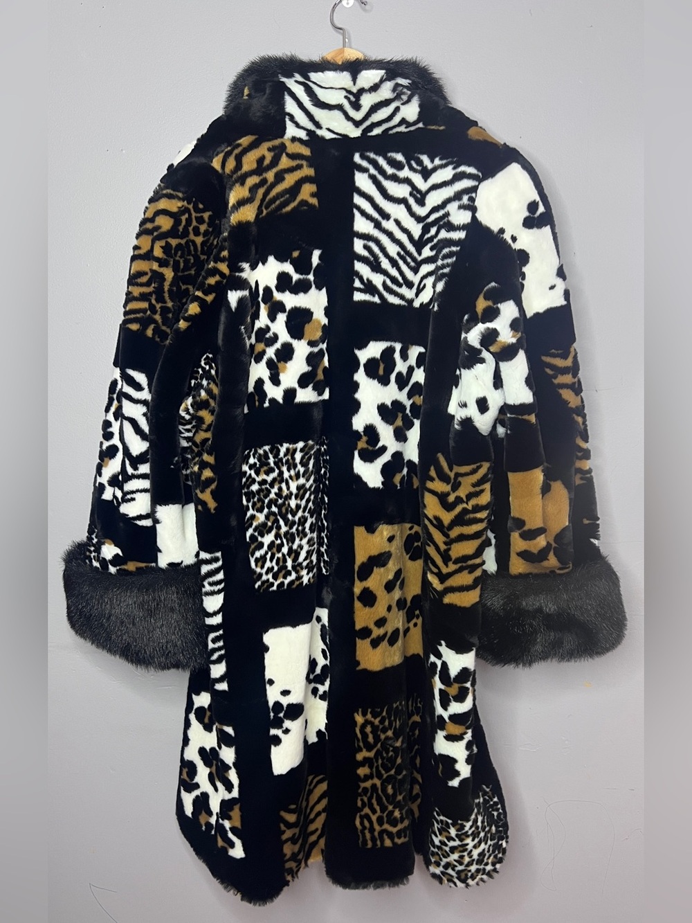 Vintage Olympia Patchwork Faux Fur Animal Print Coat Size Medium - Picture 3 of 15